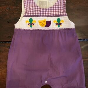 Purple Lil Cactus Romper with Mardi Gras Design
